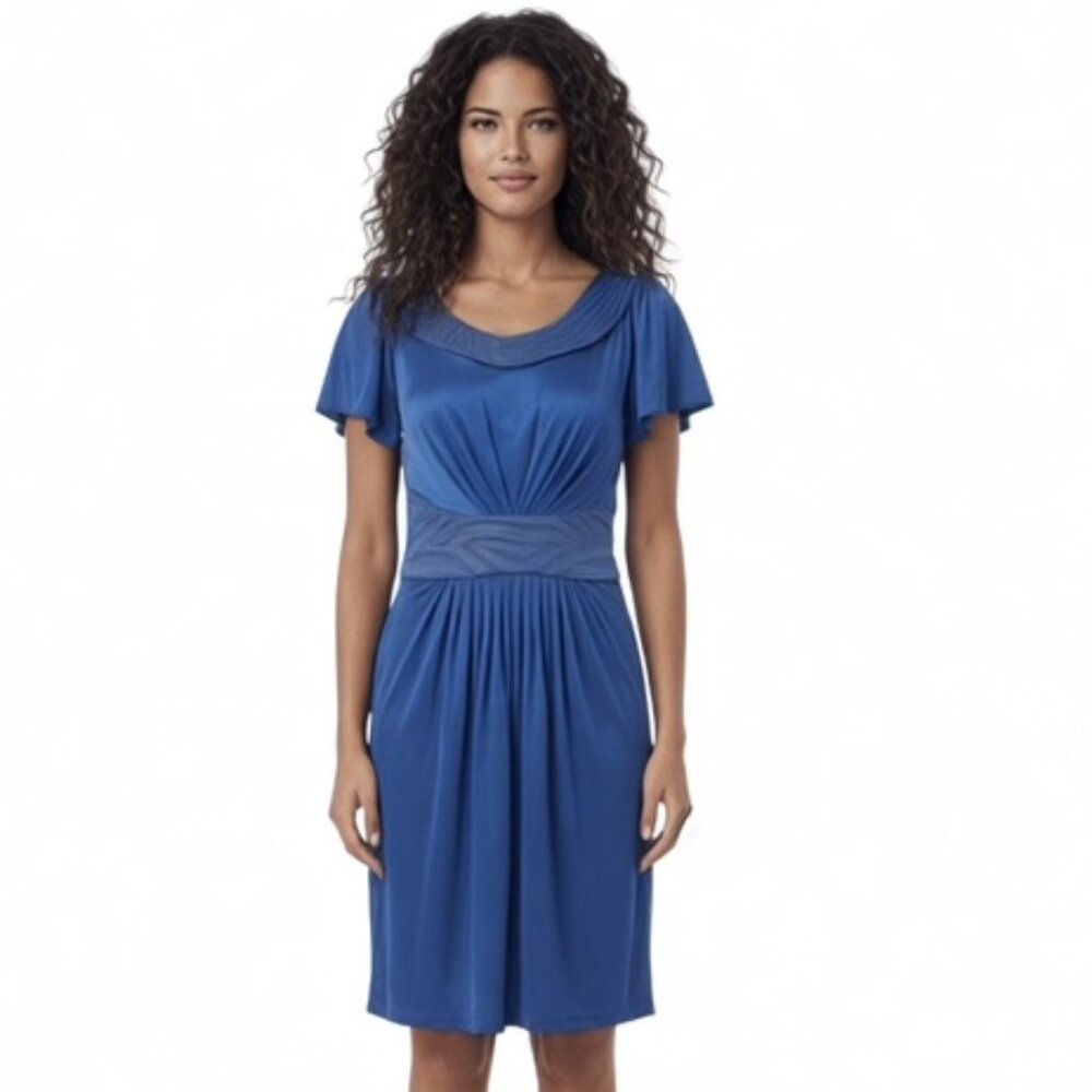 BCBGMAXAZRIA Size 10 Blue Trapunto Stitched Short Sleeve Mini Dress